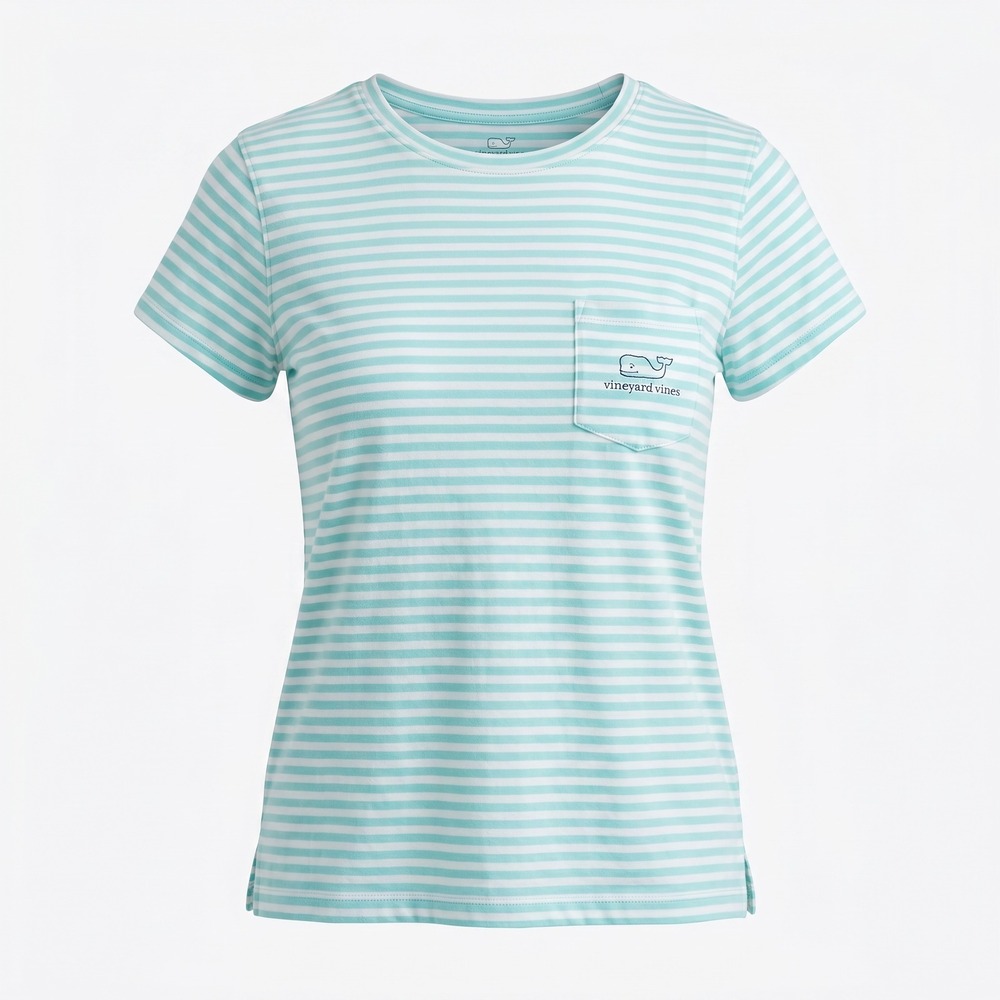 Vineyard Vines Striped Pocket Tee Medium Mint Green Pima Cotton Preppy Coastal